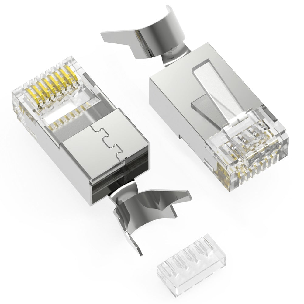 RJ45 CAT6 Shielded Plug Solid 50Micron 1.5mm dia 3 Prong w/Inserter 100pk RJ45 CAT6 Shielded Plug Solid 50Micron 1.5mm dia 3 Prong w/Inserter 100pk